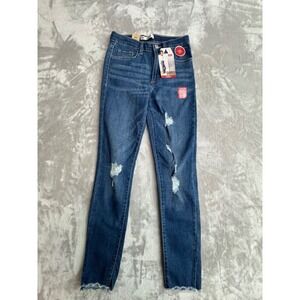 Levis 720 High Rise Super Skinny Jeans Girls 14 Reg Blue Distressed Raw Hem NEW